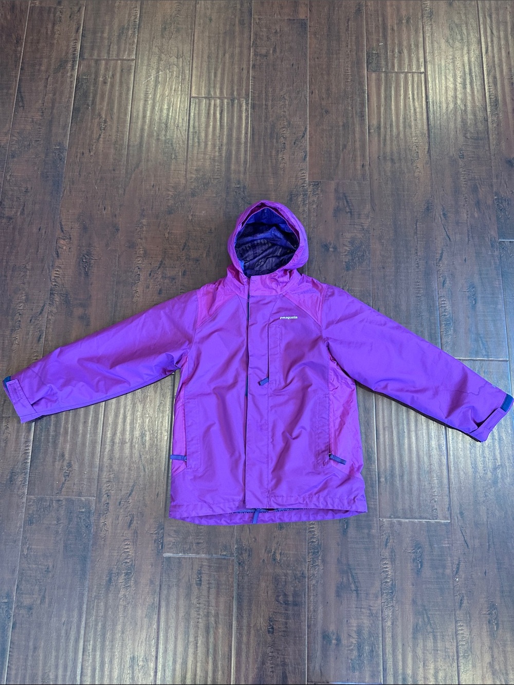 Patagonia Kids Purple Hooded Jacket with another removable jacket on the inside